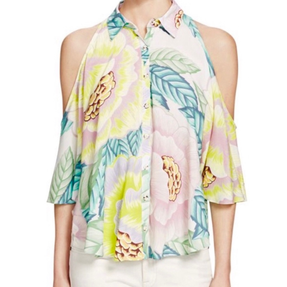 Mara Hoffman Tropical Pastel Print Blouse Top, Cold Shoulder sz. XS